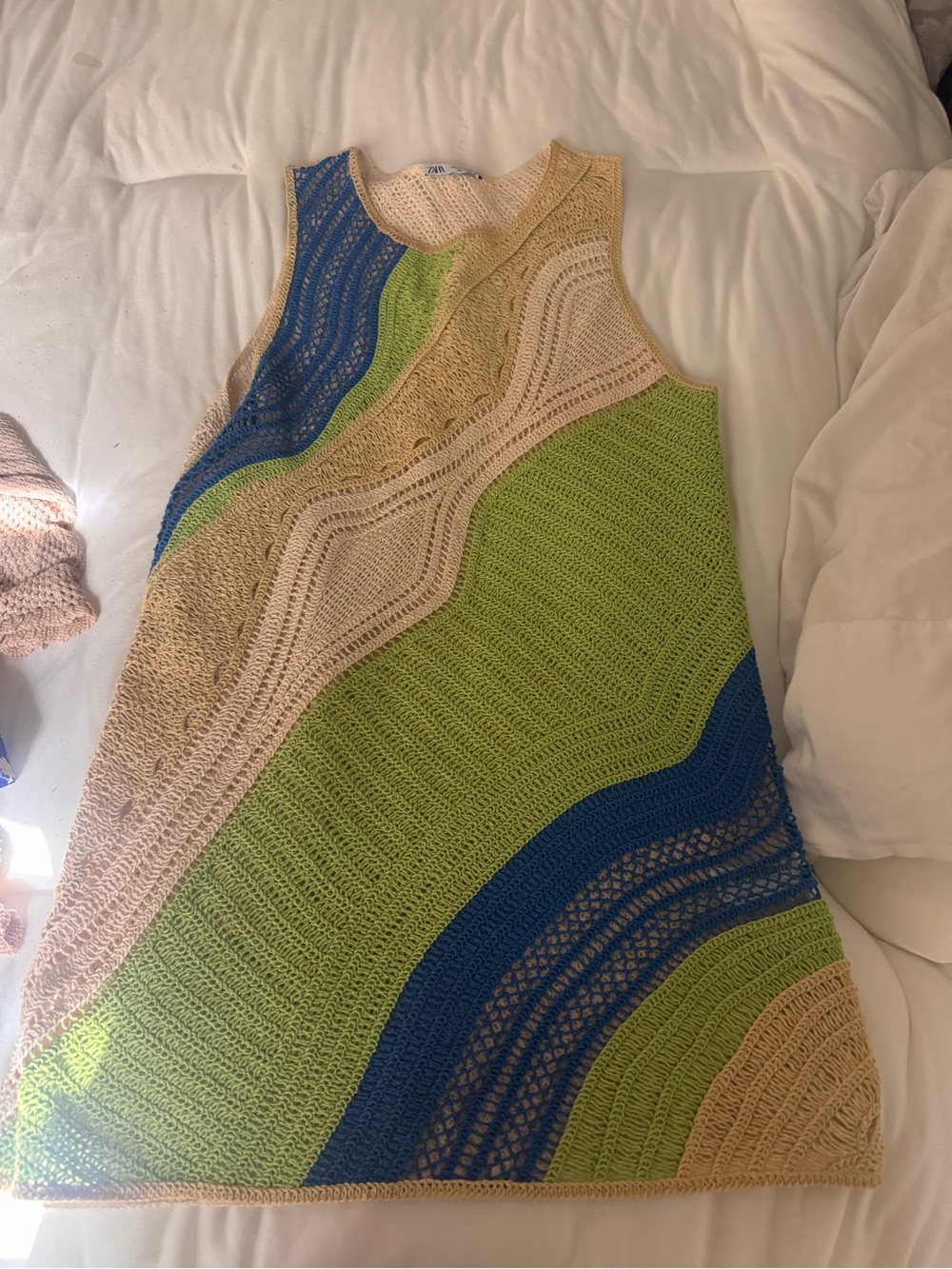 Zara Green, Blue & Cream Knit Sleeveless Dress - Picture 2 of 2